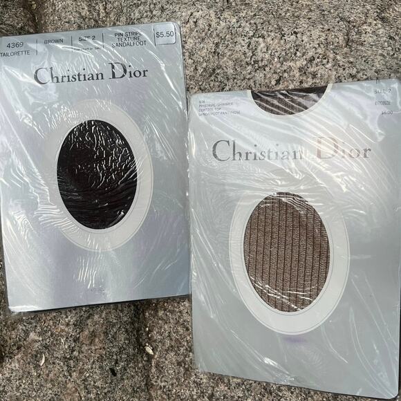 2 CHRISTIAN DIOR Vintage Pantyhose Brown & Bronze - Picture 1 of 3